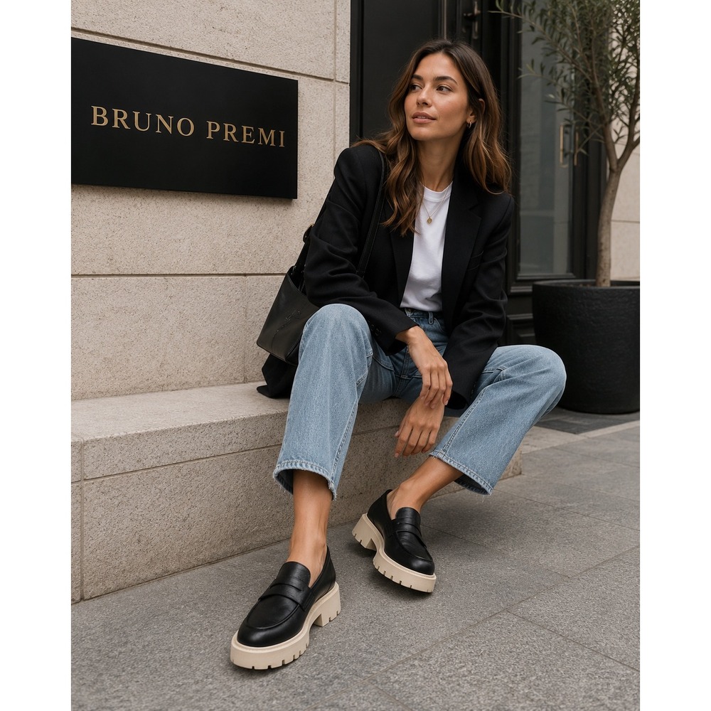 Bruno Premi Pebbled Leather Platform Lug Sole Penny Loafers